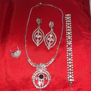 Necklace, Earrings, Bracelet, Ring Faux Diamonds